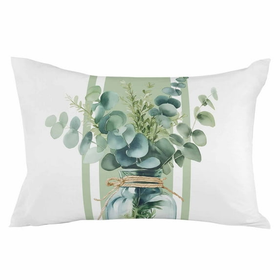 Sage Green Eucalyptus Leaves Throw Pillow Cover 20 x 26 Inch Decorative Pillow Cover Farmhouse Stripe Botanical Lumbar Pillowcase Seasonal Rectangle Cushion Case for Couch Sofa Bed Living Room