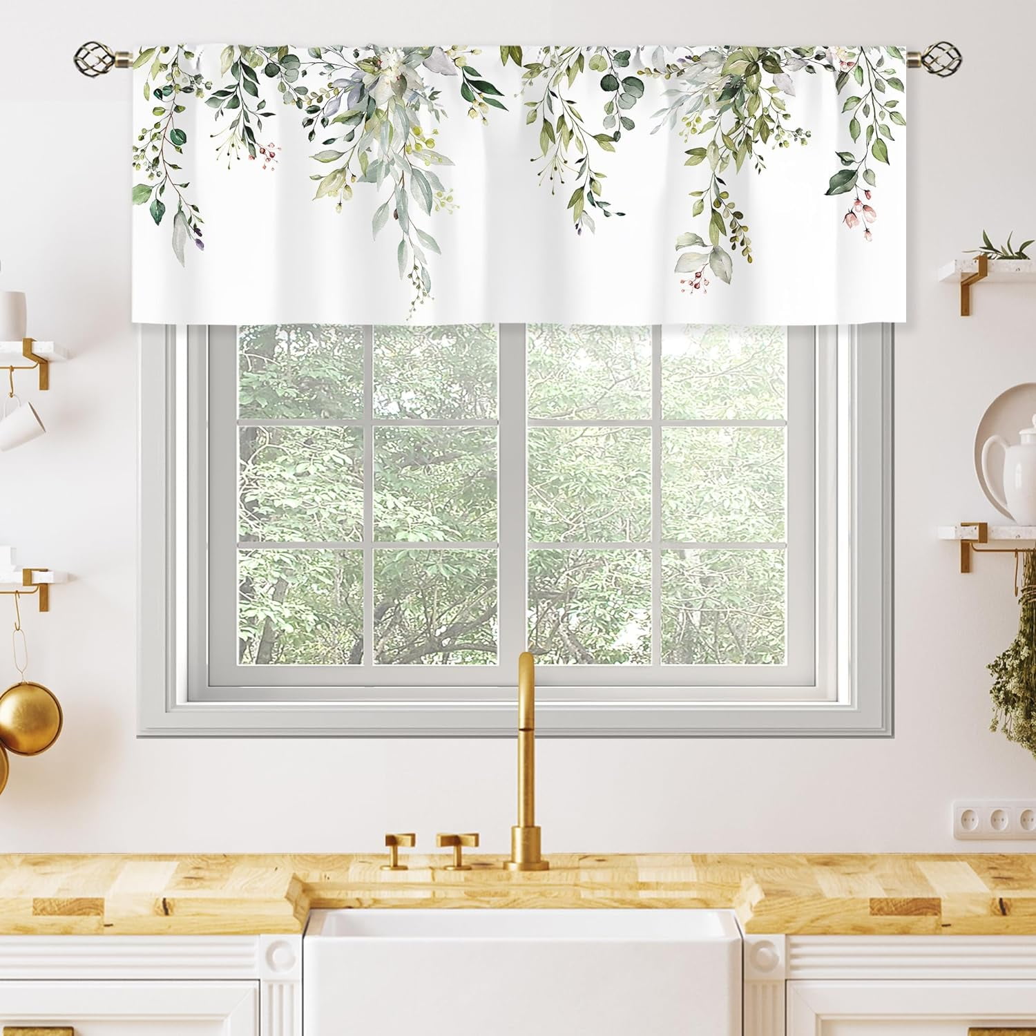Sage Green Eucalyptus Leavses Valances Kitchen Curtains Watercolor ...