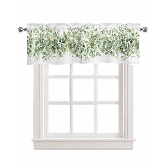 Sage Green Eucalyptus Linen Curtain Valance for Bedroom/Bathroom/Kitchen/Living/Dining Room Window,Country Nature Plant Leaves Botany White Pocket Topper Drapes Decorative Cafe Drapery Panel 42"x12"