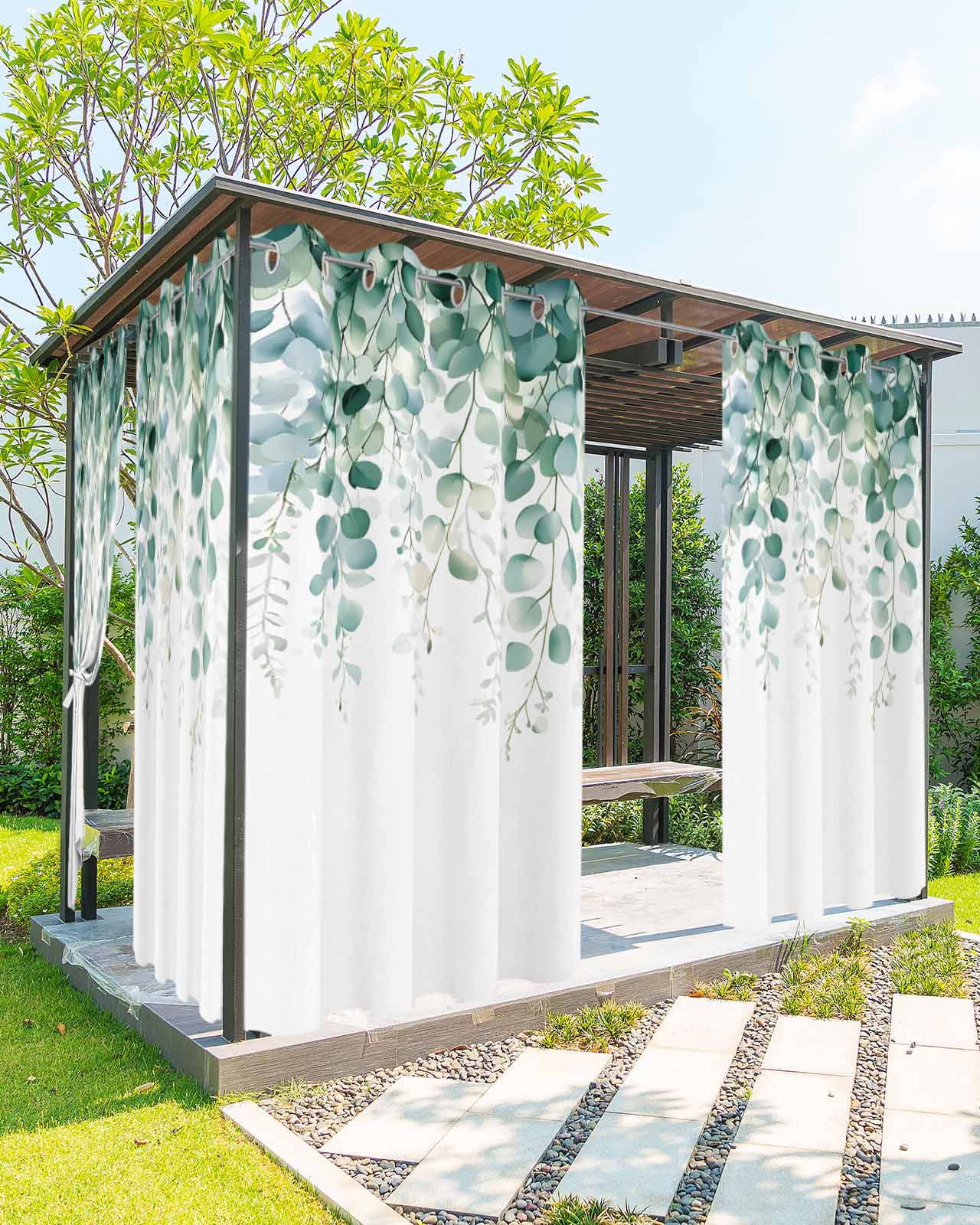 Waterproof Spring Sage Green Eucalyptus Outdoor Curtains for Patio Waterproof,Spring ...
