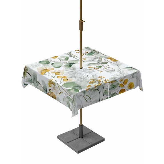 Sage Green Eucalyptus Outdoor Tablecloth with Umbrella Hole, Spring Floral Botanical Farmhouse Spillproof Waterproof Outdoor Table Cover, Patio Tablecloths for Party/Garden/Picnic, Square 54"x54"