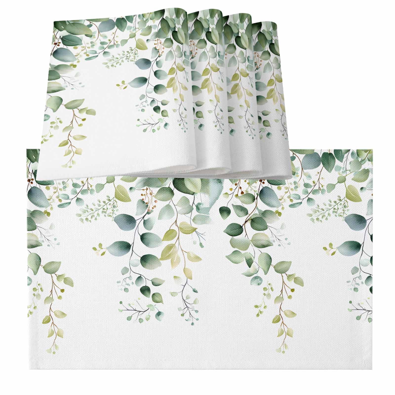 Sage Green Eucalyptus Pastoral Watercolor Leaf Fruit Burlap Kitchen ...