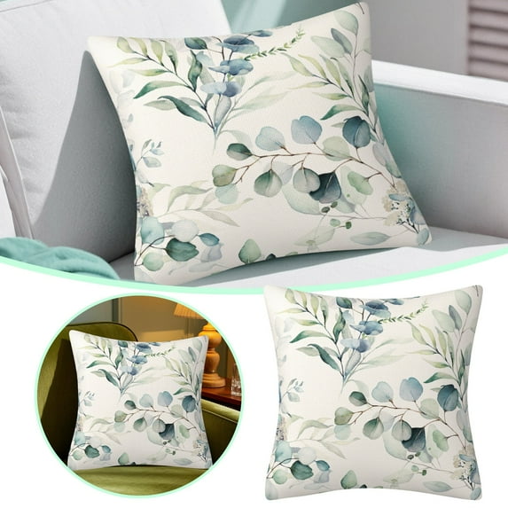 Sage Green Eucalyptus Pillow Covers 18x18" – Watercolor Leaf Print Throw Pillow Cases for Sofa, Bed & Outdoor – Modern Floral Cushion Covers for Living Room & Patio Decor – Durable & Washable