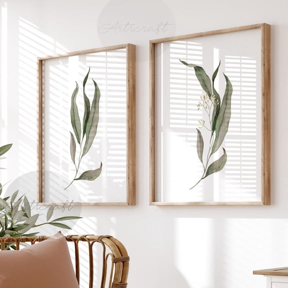 Sage Green Eucalyptus Prints Set Of 2, Watercolor Botanical Gallery Wall Art