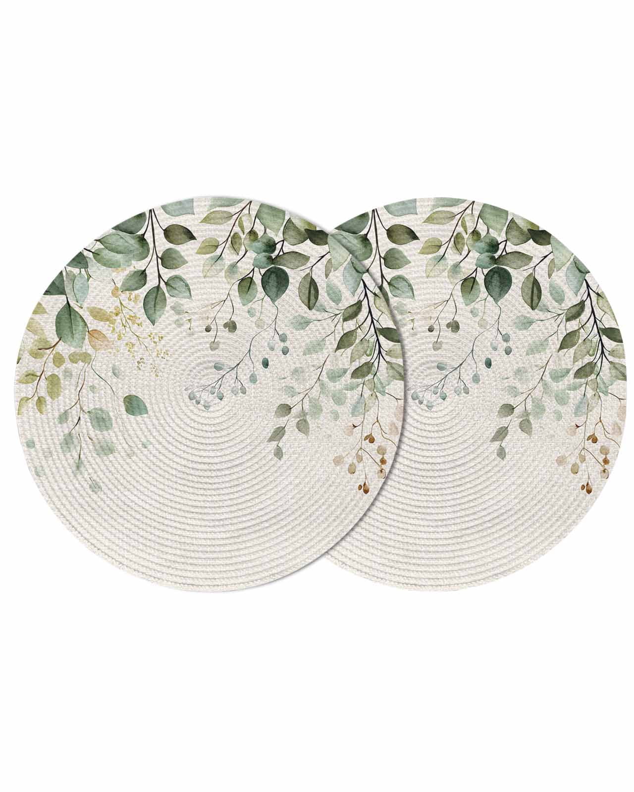 Sage Green Eucalyptus Round 15 Inch Placemats Set of 2, Traditional ...