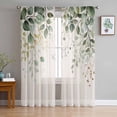 thumbnail image 1 of Sage Green Eucalyptus Semi Sheer Curtains 63 Inch Length 2 Panels Set, Country Leaf Plants Retro Beige Sheer Kitchen Curtain Privacy Voile Window Curtain for Living Room Bedroom Rod Pocket Drapes, 1 of 7