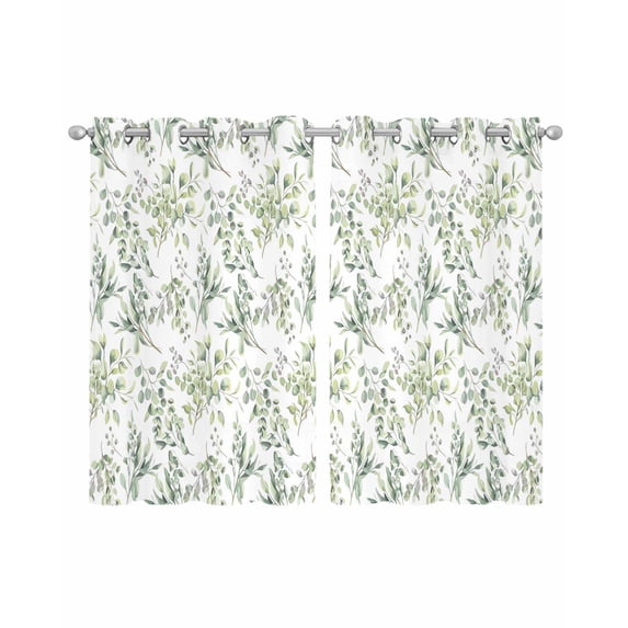 Sage Green Eucalyptus Sheer Curtains 39 Inch Length 2 Panels Set for Living Room/Bedroom, Spring Watercolor Botanical Leaves Kitchen Curtains Grommet Semi-Sheer Curtains Window Treatments 27.5"x39"x2