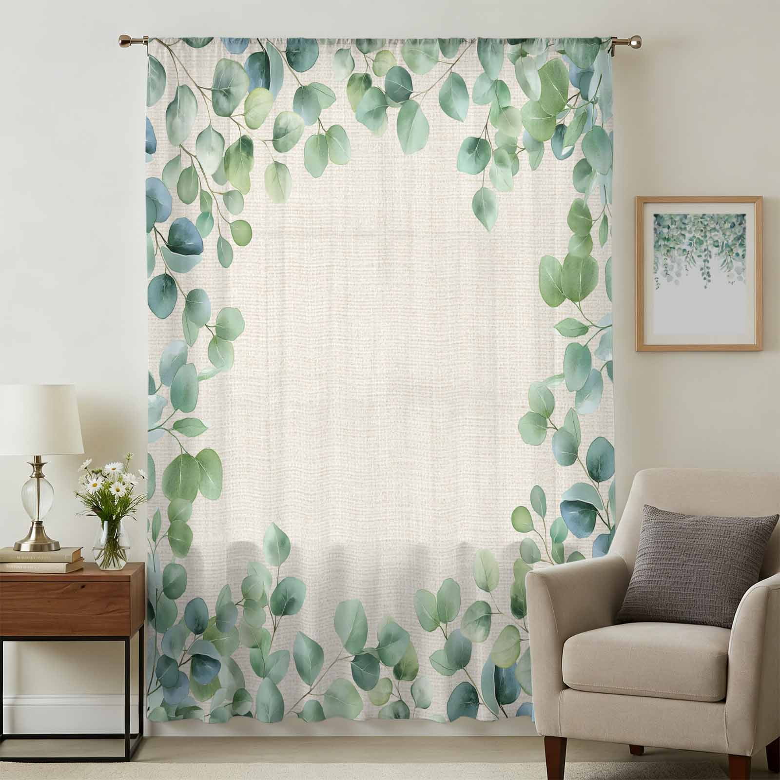 Sage Green Eucalyptus Sheer Curtains 45 Inches Long, Spring Summer ...