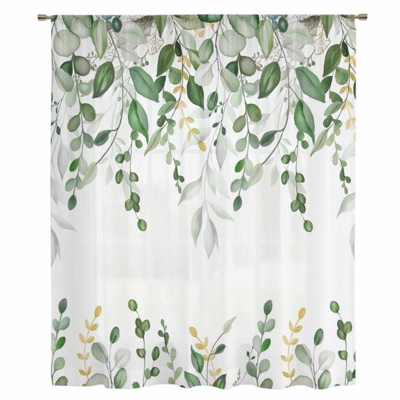 Sage Green Eucalyptus Sheer Curtains 84 Inches Long, Watercolor Spring Weeping Botanical Light Filering Curtains, Breathable Simi Curtain Privacy Drapes for Living Room Bedroom Window Treatment