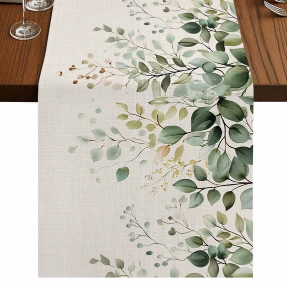 Sage Green Eucalyptus Short Table Runner 36 Inches Long,Traditional Tree Branch Leaf Plant Cotton Linen Table Runners Dresser Scarves,Tabletop Scarf Furniture Cover for Home Dinner Party 13"x36"