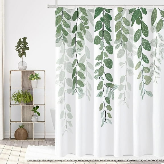 Sage Green Eucalyptus Shower Curtain for Bathroom, Watercolor Leaves on The Top Plant Shower Curtain Floral Botanical Decorative Fabric Shower Curtain Set with Hooks 72x72 Inch