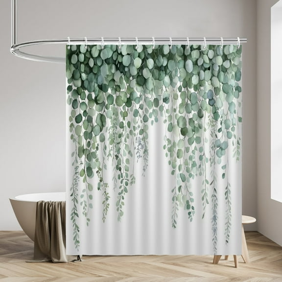 Sage Green Eucalyptus Shower Curtain Boho Spring Leaves Waterproof Bathroom Curtains with Hooks Watercolor Eucalyptus Greenery Bathtub Curtain Men Women Bath Decor