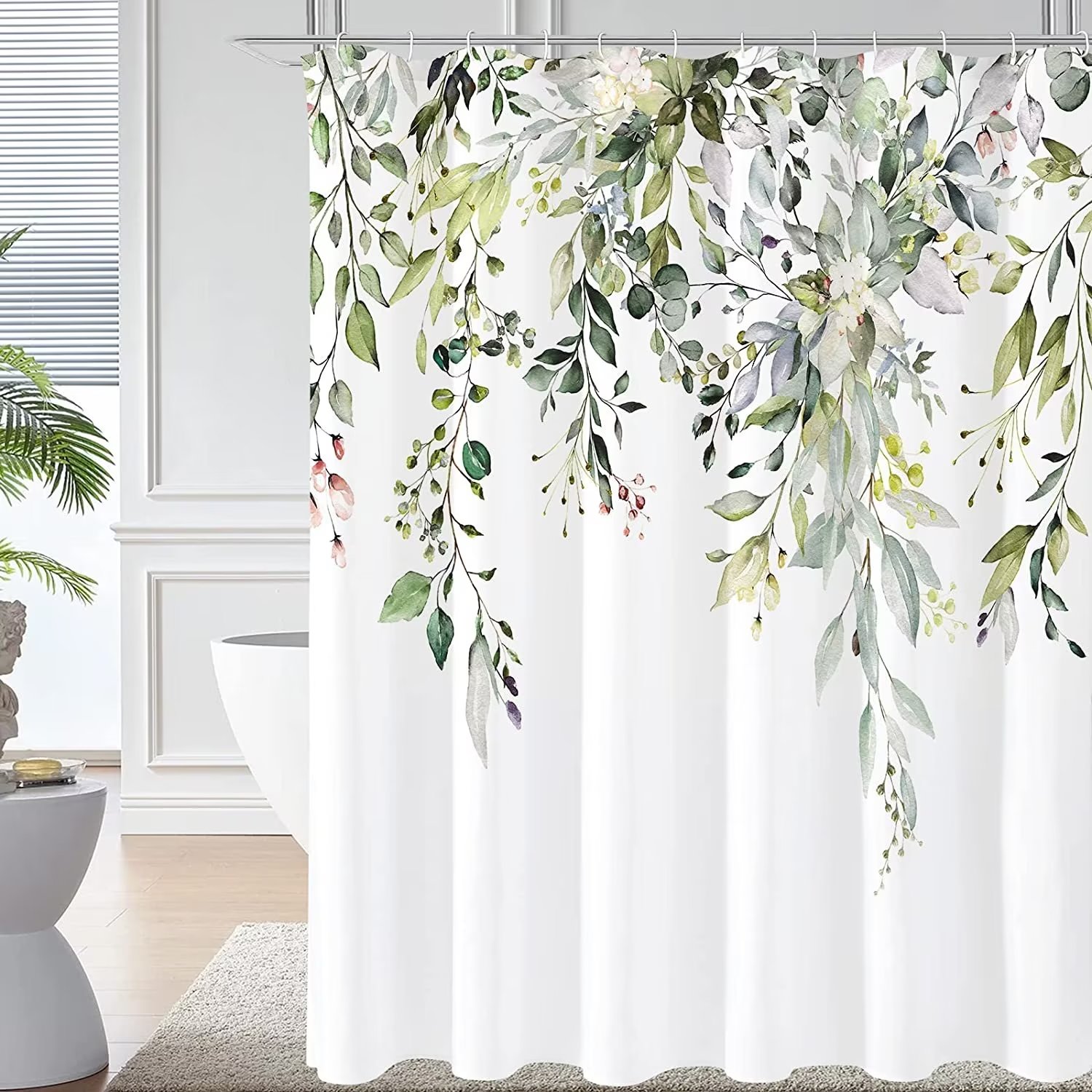 Leaf Shower Curtain, Nature Jungle Forest Rainforest Inspired Leaves Plant Foliage Swirls