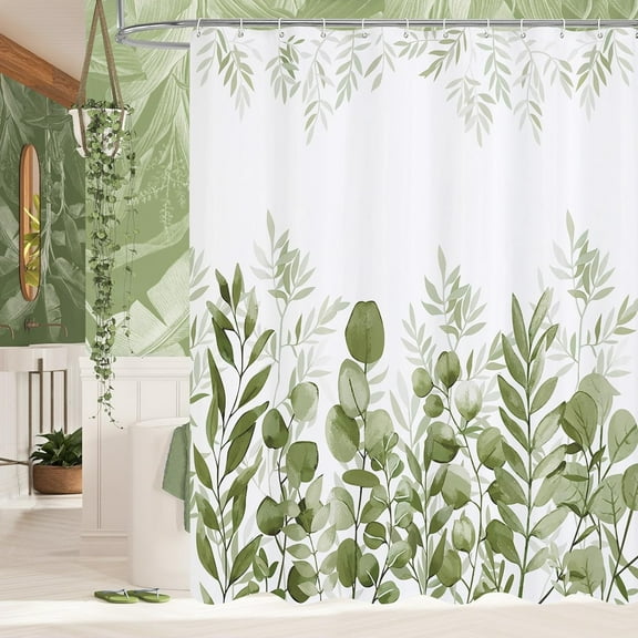 Sage Green Eucalyptus Shower Curtain, Plant Leaves Vintage Fabric Shower Curtains for Rustic Bathroom Decor, Chic Modern Botanical Shower Curtain, 72x72