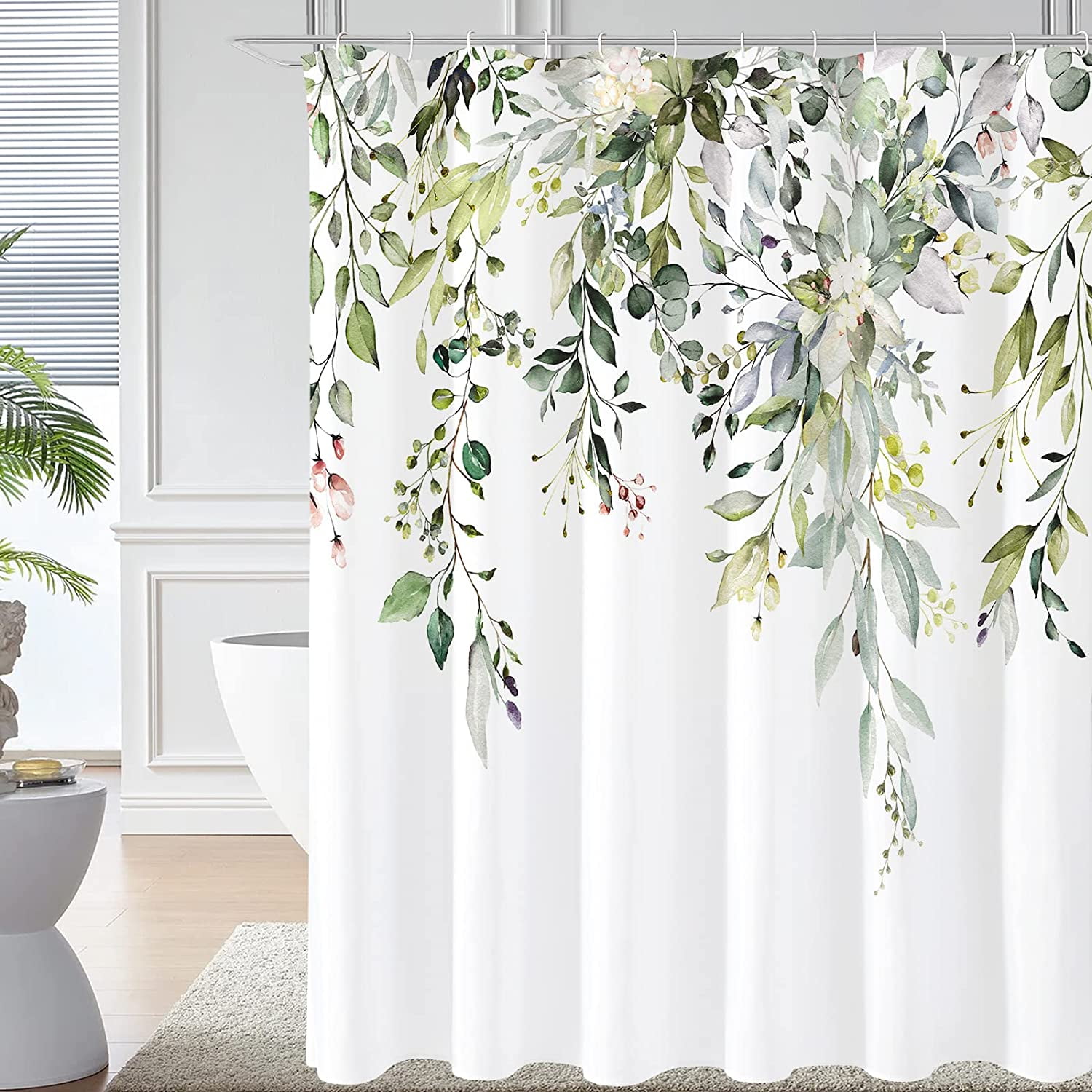 Sage Green Eucalyptus Shower Curtain, Watercolor Plant Leaves with ...