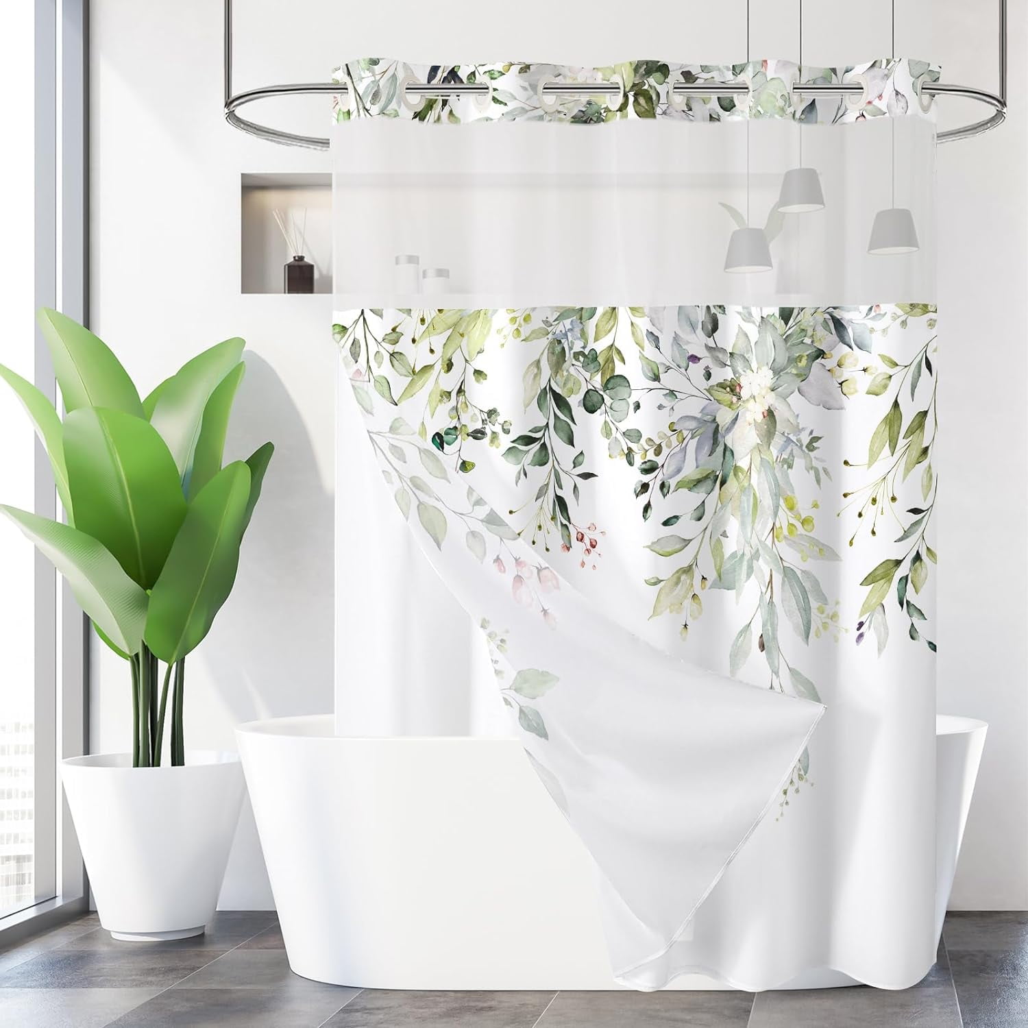Sage Green Eucalyptus Shower Curtain, Watercolor Plant Leaves with
