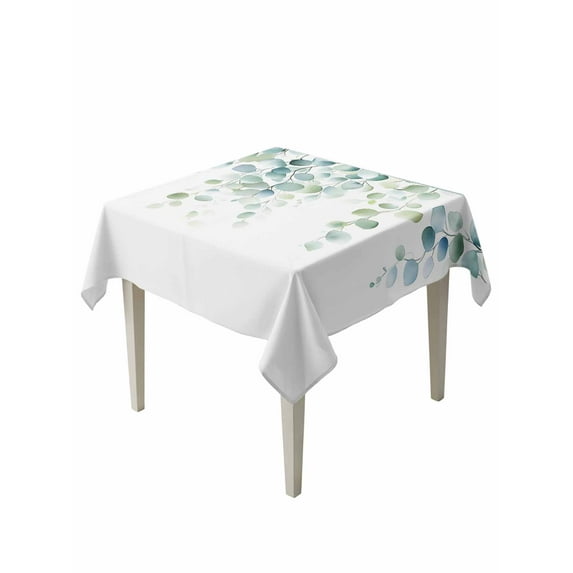 Sage Green Eucalyptus Suqare Tablecloth - 54 x 54 Inch, Watercolor Botanical Leaves Waterproof & StainResistant Tablecloth, Washable Oil-proof Table Cover for Dining/Party/Wedding/Camping/Buffet