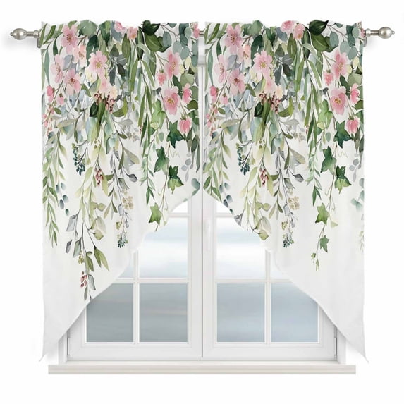 Sage Green Eucalyptus Swag Curtains for Kitchen/Bedroom/Living Room, Summer Spring Weeping Leaves Botanical Scalloped Curtains 63 Inch Long, Window Swag Topper Curtains Valances 2 Panels Set 36"x63"