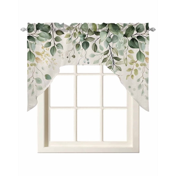 Sage Green Eucalyptus Swag Curtains for Kitchen Traditional Tree Branch Leaf Plant Valances for Windows Rod Pocket Small Window Treatment Topper for Cafe Bedroom Bathroom Living Room Decor 56x36 Inch
