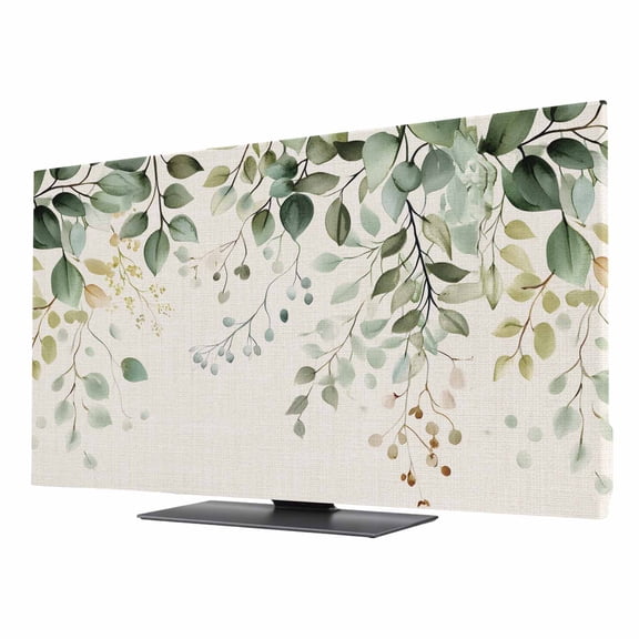 Sage Green Eucalyptus TV Cover for 24 Inch Screen,Stretch Fabric Dustproof TV Display Protector,Traditional Tree Branch Leaf Plant Elastic Slipcover Monitor Cover for Desktop Computer 20.9"x11.8"
