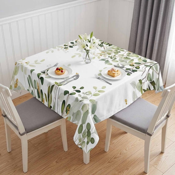 Sage Green Eucalyptus Table Cloth Waterproof Tablecloths, Spring Leaves Botanical Watercolor Tablecloth Dining Table Cover for Kitchen Party Tabletop Outdoor, Square Tablecloth 54x54 Inch