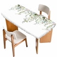 thumbnail image 1 of Sage Green Eucalyptus Table Cloths for 4 Foot Rectangle Tables, Pink Floral Buds Summer Pastoral Patio Waterproof Elastic Fitted Tablecloths, Washable Rectangular Table Cover for Camping, 1 of 8