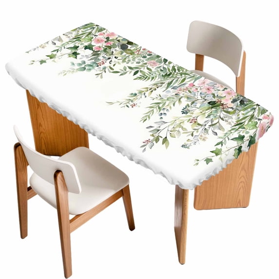 Sage Green Eucalyptus Table Cloths for 4 Foot Rectangle Tables, Summer Spring Weeping Leaves Botanical Patio Waterproof Elastic Fitted Tablecloths, Washable Rectangular Table Cover for Camping
