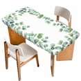 thumbnail image 1 of Sage Green Eucalyptus Table Cloths for 5 Foot Rectangle Tables, Spring Summer Pastoral Leaves Patio Waterproof Elastic Fitted Tablecloths, Washable Rectangular Table Cover for Camping, 1 of 8