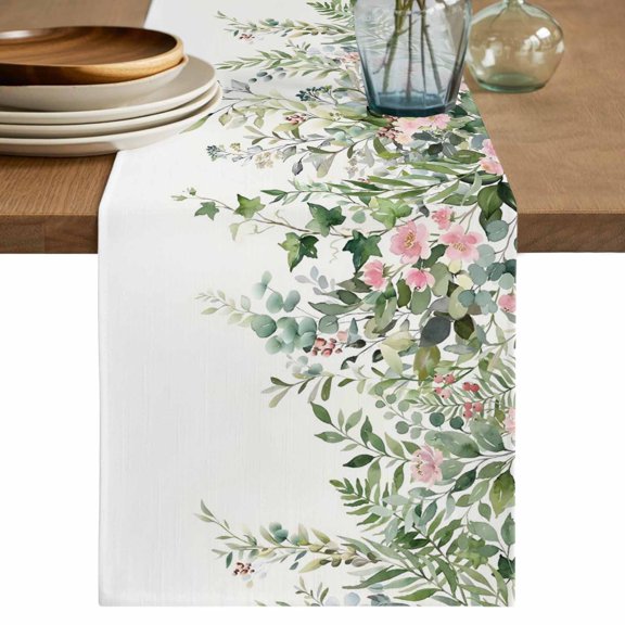 Sage Green Eucalyptus Table Runner 36 Inches, Summer Spring Weeping Leaves Botanical Bed Runner Dresser Scarves Tabletop for Indoor Outdoor Parties/Ceremony/Banquet, 13"x 36"