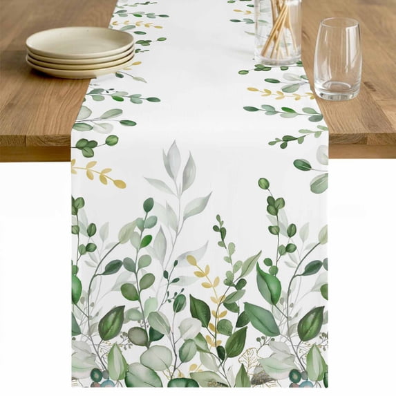 Sage Green Eucalyptus Table Runner - 72 Inch Long Watercolor Spring Weeping Botanical Cotton and Linen Blended Dress Scarves Farmhouse Table Runner for Kitchen Dining, Coffee Table, 13" x 72"