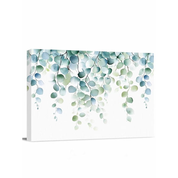 Sage Green Eucalyptus Wall Art for Living Room,Canvas Picture Wall Decor for Bathroom Bedroom,Watercolor Botanical Leaves Painting Artwork for Office Kitchen Hallway Dining Room Home Decor 12"x16"
