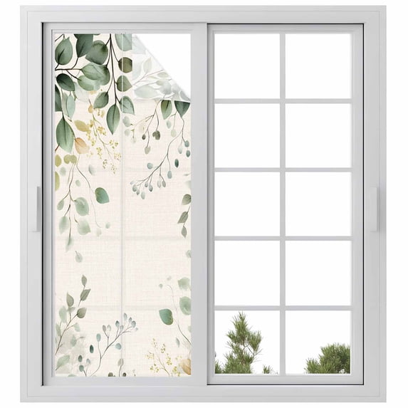 Sage Green Eucalyptus Window Privacy Film, Traditional Tree Branch Leaf Plant Static Cling UV Sun Blocking Heat Control Window Tint, Non-Adhesive One Way Windows Privacy Cover 29.5''x78.7''