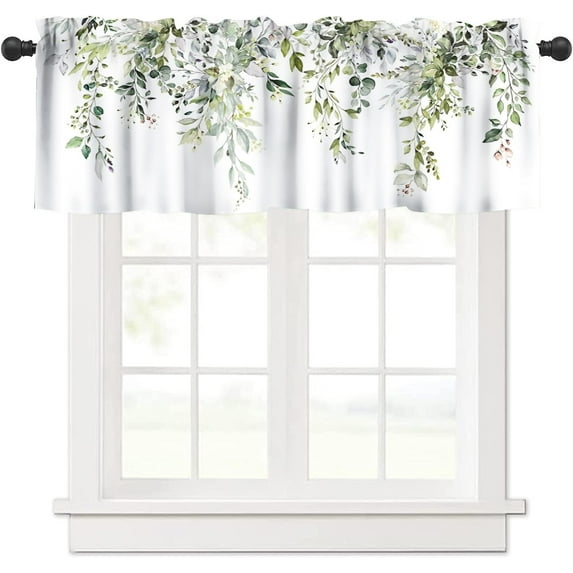 Sage Green Eucalyptus Window Valance Curtain, Flower Herb Colorful Wildflower Spring Watercolor Botanical Window Valances Treatments for Kitchen Living Room Café Décor 54''x18'', 1 Panel