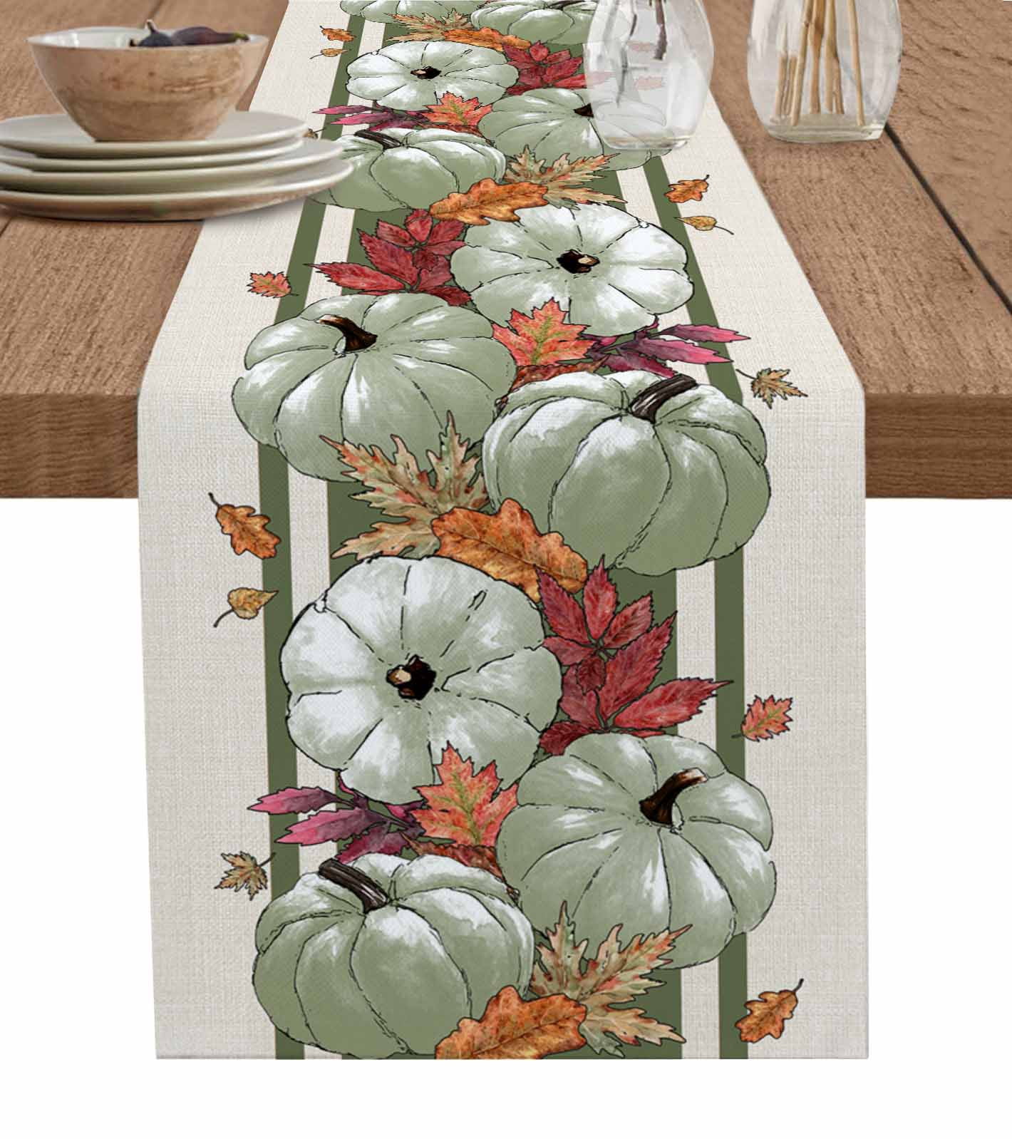 Sage Green Fall Burlap-Cotton Table Runner 72 Inches Long,Thanksgiving ...