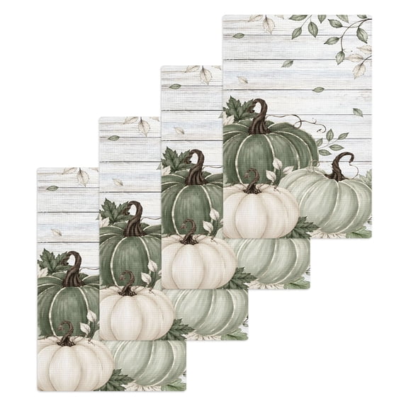 Sage Green Fall Kitchen Dish Towels for Drying Dishes Set of 4, Thanksgiving Pumpkins Botanical Harvest Waffle Weave Microfiber Hand Tea Bathroom Towels Quick Dry & Absorbent Towel 15.7x23.6