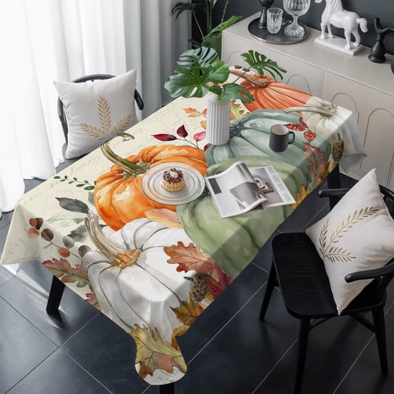 Sage Green Fall Pumpkins Table Cloth Waterproof Tablecloths, Thanksgiving Autumn Rustic Leaf Tablecloth Dining Table Cover for Kitchen Party Tabletop Outdoor, Rectangle Tablecloth 54x108 Inch