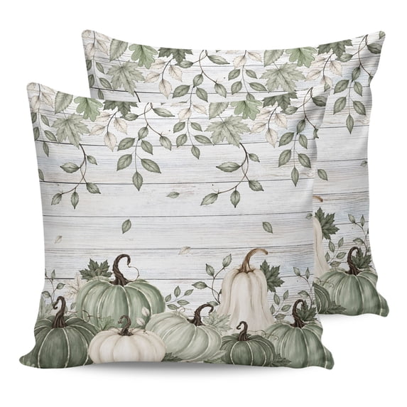 Sage Green Fall Throw Pillows 16x16 Set of 2, Pumpkin Botanical Thanksgiving Vintage Waterproof Outdoor Pillow Covers with Insert, Decorative Pillowcase Cushion for Couch, Sofa, Bed, Patio, Garden