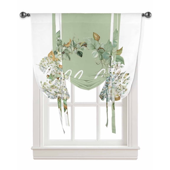 Sage Green Fall Tie Up Curtains for Kitchen Bathroom Bedroom Windows 45 Inch Length, Pumpkins Wreath Maple Leaf Thanksgiving Balloon Drape Curtains Shade Rod Pocket Drapery Curtain Panel, 34"x45"