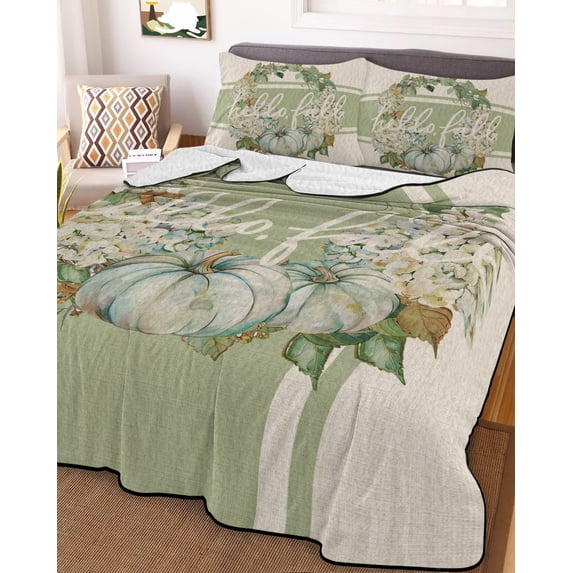 Sage Green Fall Twin Size Down Alternative Comforter, Lightweight Comforter Quilt Bedding Set with Pillow Shams Pumpkins Wreath Rustic Thanksgiving All Seasons Bed Comforter Duvet Insert 68"x86"