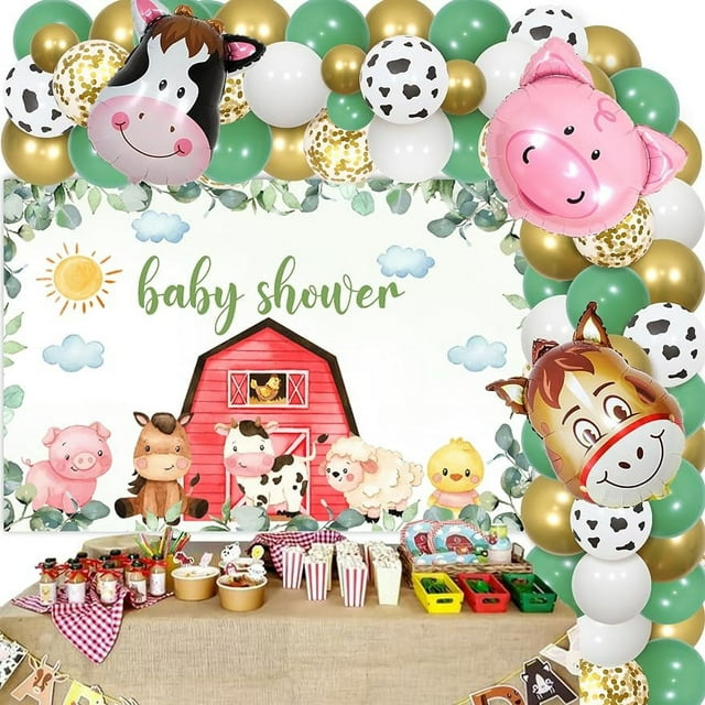 Sage Green Farm Animal Baby Shower Decorations - Farm Animals Balloon ...