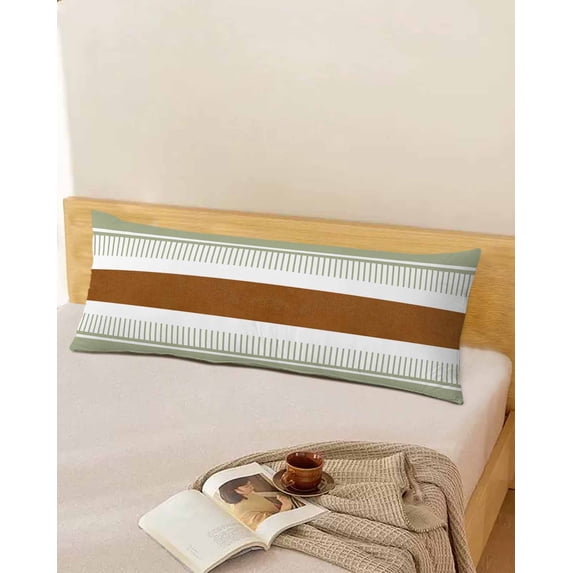 Sage Green Farmhouse Body Pillow Covers, Green Brown Striped Soft Breathable Throw Pillow Cases with Invisible Zipper, Decorative Pillowcase Pillows Protectors for Sofa Bed Couchair 20"x54"