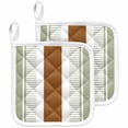 thumbnail image 1 of Sage Green Farmhouse Pot Holders for Kitchen Heatproof Potholder, 2 Pack Green Brown Striped Hot Pads Multipurpose Oven Pads Cloth Potholders Trivet for Cooking and Baking, 1 of 8