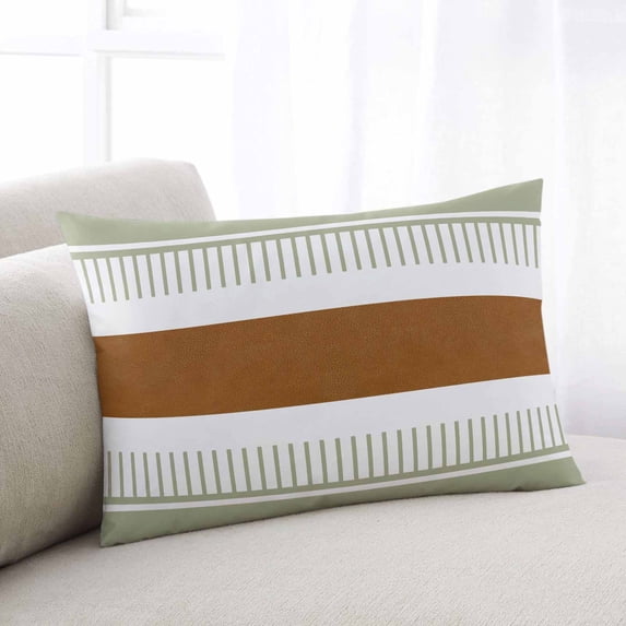 Sage Green Farmhouse Queen Size Pillow Cover, Pillowcase Protectors with Zipper, Breathable Decorative Throw Pillow Case Cover, Green Brown Striped Pillow Shams for Couch Sofa 20x30Inch
