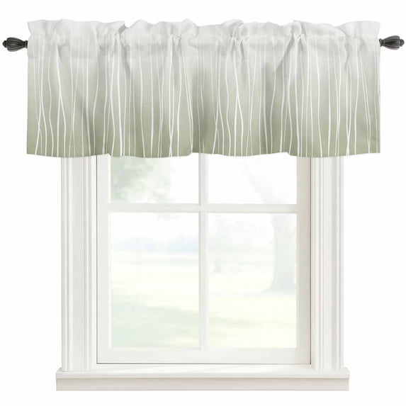 Sage Green Farmhouse Short Window Curtain Valances, Ombre Gradient Striped Minimalist Texture Rod Pocket Kitchen Valances for Living Room Bedroom Bathroom Cafe 42" x 12"