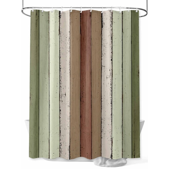 Sage Green Farmhouse Striped Shower Curtain, Vintage Wood Texture Mottled Bathroom Decor Curtains Set with Hooks, Waterproof Fabric Home Accessories, 72 X 84 Inch Extra Long