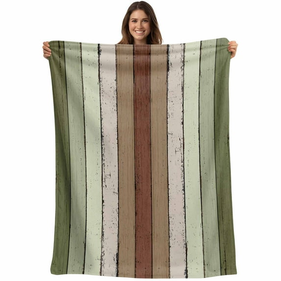 Sage Green Farmhouse Striped Throw Blankets, Vintage Wood Texture Mottled Soft Fleece Blanket Decorative for Home Sofa Couch Chair Living Bedroom, 40x50 inches,