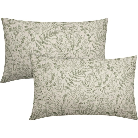 Sage Green Fern Leaves Lumbar Pillow Covers 12X20 Inch Plant Leaf Floral Pine Decorative Pillow Cases Vintage Botanical Spring Summer Throw Pillows Set of 2 Home Decor for Sofa Couch Porch Outdoor