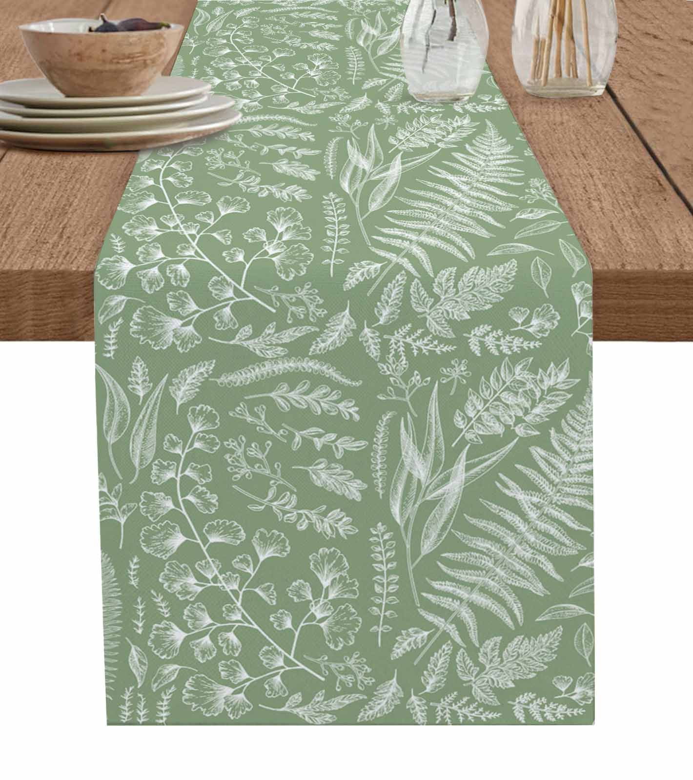 Sage Green Fern Leaves Table Runner Wedding r Table Runner Holiday