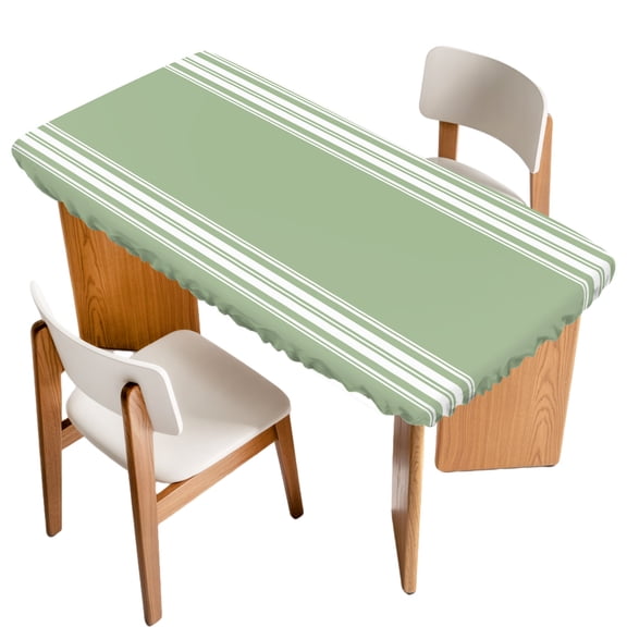 Sage Green Fitted Rectangle Tablecloth 32" x 72" White Striped Elastic Table Cloth Fits for 6 Foot Folding Tables Waterproof Table Cover for Picnic Camping Outdoor