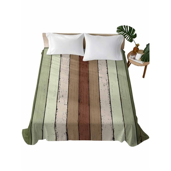 Sage Green Flat Sheets Only Twin XL Size, Soft Breathable Bed Top Sheets for Mattress, Farmhouse Wood Grain Vintage Brown Striped Luxury Bedding Flat Sheets for Home Hotel Bedroom Bed Protection